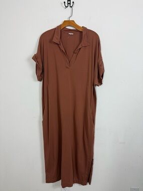 Skins Organic Brown Collared Shirt Midi Dress Sz 3 Large/XL